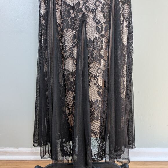 Vintage Cache Prom Dress Maxi Gown 8 Black Tan Lace Empire Y2K 90S Fairy Goth - Picture 7 of 14